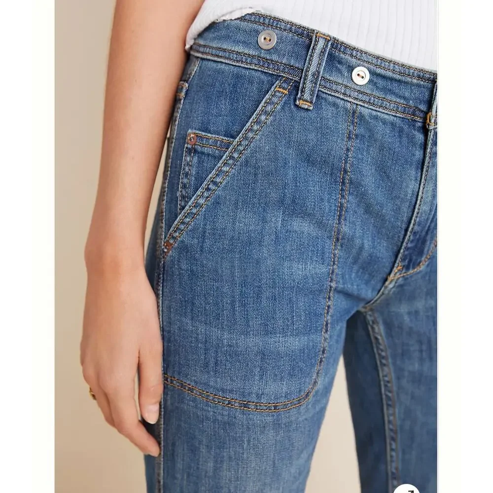 Anthropologie Pilcro Slim Boyfriend Jeans Size 28 Ankle Mid-Rise Patch Pocket - Picture 2 of 12